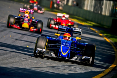 Felipe Nasr and his Sauber in action during the race.