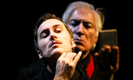 Isaac Stanmore as Jonathan Harker (front) and Jack Klaff as Dracula.