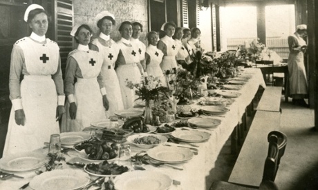Nurses awaiting the arrival of troops from the front