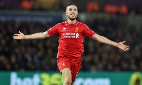 Jordan Henderson celebrates after scoring the opening goal.