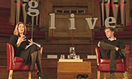 Naomi Klein in conversation with Owen Jones at a Guardian Live event in October 2014.