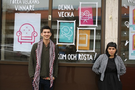Joshua Ng and Julieta Talavera outside the Connectors project in Malmö.