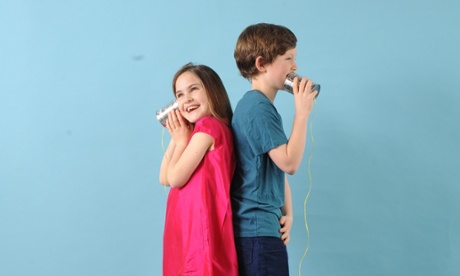 Children using tin can phones
