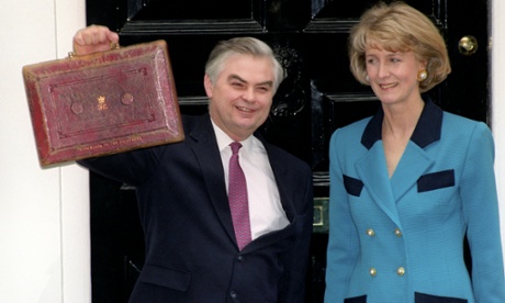 In 1992 chancellor Norman Lamont (pictured with his wife Rosemary) tweaked the forecasts for the deficit – something George Osborne is unable to do to.
