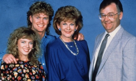 Ian Smith, right, as Harold Bishop, alongside lesser stars Kylie Minogue (Charlene), Craig Maclachlan (Henry) and Anne Charleston (Madge Ramsey).