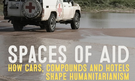 part of Spaces of Aid book cover, with the title and a jeep on mud