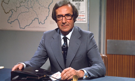 Shaw Taylor presenting Police 5 in 1976. His famous catchphrase was ‘Keep ‘em peeled’. Photograph: Rex