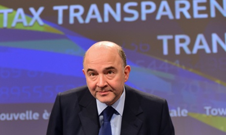 EU commissioner Pierre Moscovici holds a press conference in Brussels on tax and financial transparency