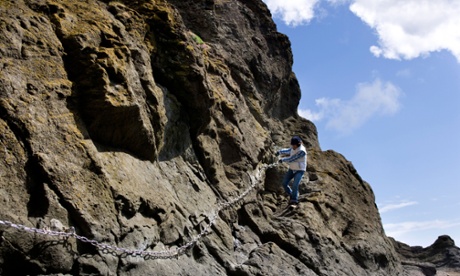 Hang on tight … the chain walk near Elie, Fife.