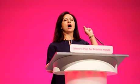 Caroline Flint, shadow energy and climate change minister speaking at the Labour party annual conference in Manchester.