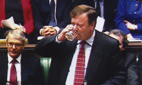 Ken Clarke takes a sip of whisky as he announces a cut to the duty on spirits
