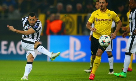 Pick that one out the onion bag. Carlos Tevez fires Juventus into a 3-1 aggregate lead.