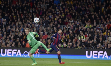Joe Hart is relieved, this time, to see the ball hit the post and go wide.