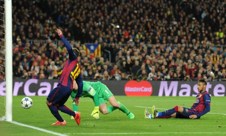 Barcelona's Jordi Alba scores but the goal is disallowed for offside.