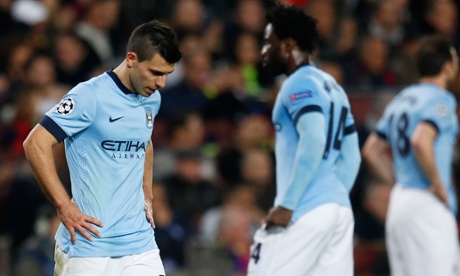 Manchester City's Sergio Agüero and his team-mates look dejected as they go out of Europe.