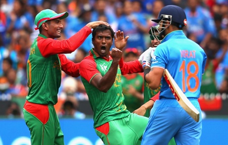 Maybe upsetting those stats is why Rubel Hossain is so chuffed with taking Virat Kohli's wicket.