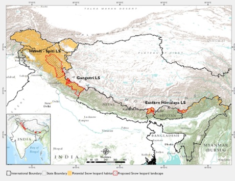 Draft map showing snow leopard habitat and proposed landscapes for conservation.