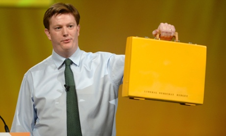 Danny Alexander with his yellow Lib Dem budget box at the Lib Dem spring conference