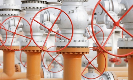 Pipes and valves at a natural gas processing unit in the Tarim Oil Fields in Xinjiang Uygur Autonomous Region, China