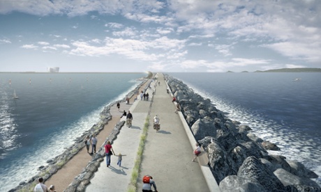 Computer generated impression of the proposed lagoon wall in Swansea Bay, which got the green light in the budget.