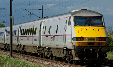 A train on the east coast mainline at Moss in South Yorkshire