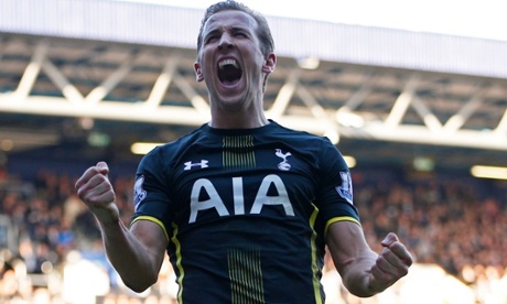 Harry Kane celebrates scoring his second for Spurs at QPR.