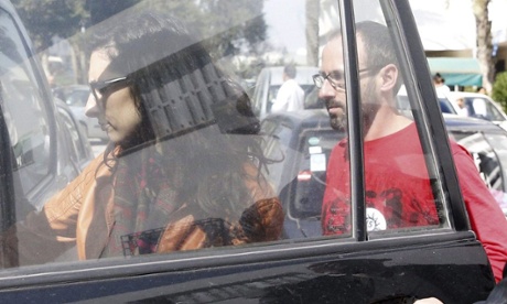 Cristina Rubio and Juan Carlos Sanchez leave the Charles Nicole hospital in Tunis