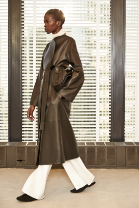 A model in minimal leather for The Row