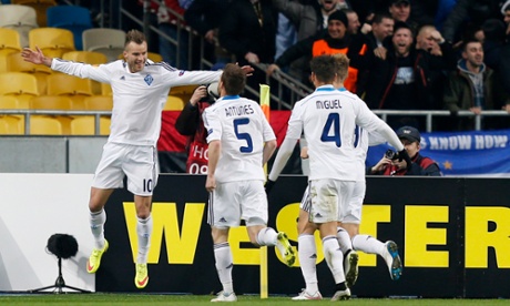 Andriy Yarmolenko (L) celebrates after scoring the first goal.