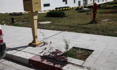 Traces of congealed blood visible outside the museum