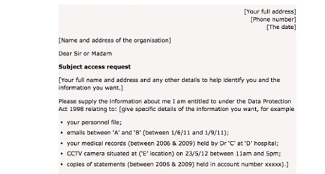 The Information Commisioner's Office has templates to help you request your data.