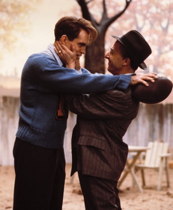 John Malkovich and Dustin Hoffman in Death of a Salesman, 1985.