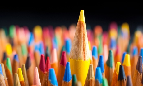 Pencil sticking out from the crowd