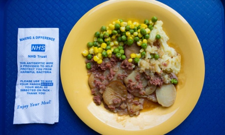 Corned beef hash on a tray in a NHS hospital