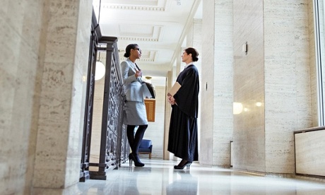 Judge and lawyer in court