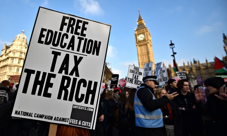 'Free education: tax the rich' student placard