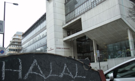 Sign halal food opposite University Westminster