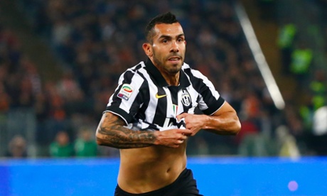 Tevez celebrates after scoring the opener.