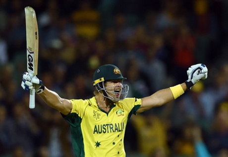 Shane Watson celebrates after scoring the winning runs.