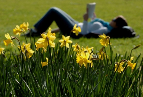 Relaxes with a book in a Cambridge park.