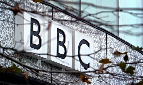 A BBC logo is seen at the company's main offices in west London