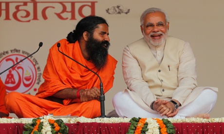 PM Narendra Modi (right) with Indian yoga guru Baba Ramdev 