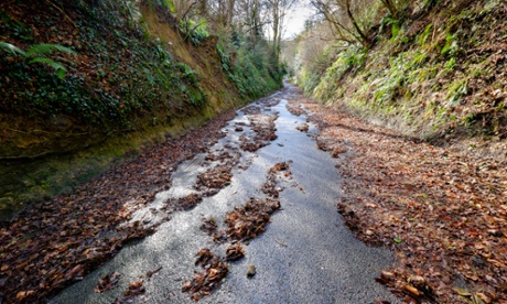 The now-closed C13 road at Dinah’s Hollow, Melbury Abbas near Shaftesbury, Dorset.