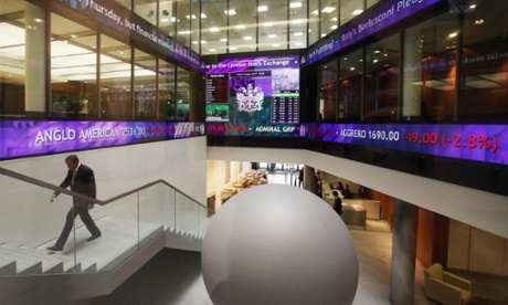 London Stock Exchange in the City of London, which recorded the FTSE 100 index shooting up to more than 7000 points for the first time in its history.