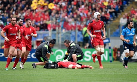 Leigh Halfpenny receives treatment.