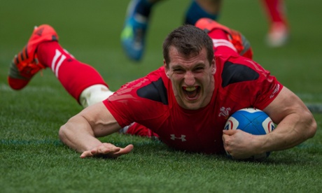 He's well chuffed to extend Wales' lead.