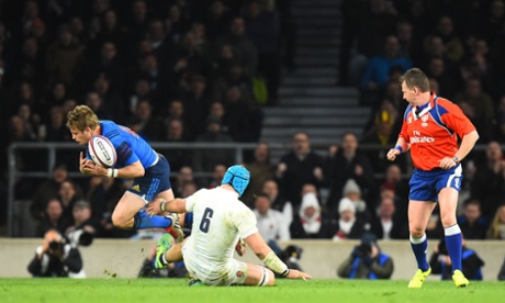 James Haskell is sin-binned for this trip on Jules Plisson.