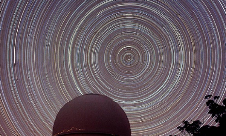 Star trails around the south celestial pole above the Anglo-Australian Siding Spring Observatory in the Warrumbungle National Park.