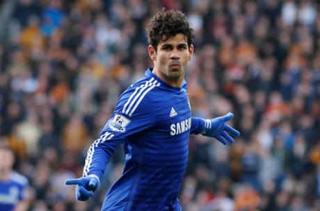 Diego Costa celebrates scoring the second.