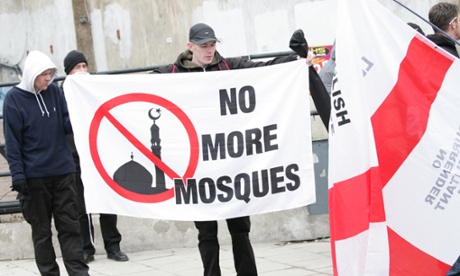 Dudley, 7 February 2015: English Defence League members protest against a proposed ‘mega mosque’ in the town.